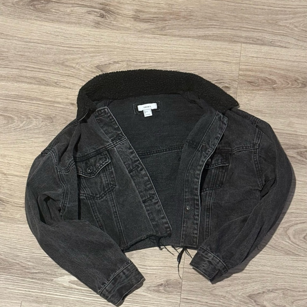 Forever 21 Black Denim Jacket with Sherpa Lining